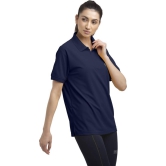 Women Solid Zip Neck Polyester Dark Blue T-Shirt