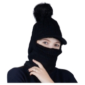 PENYAN Black Woollen Womens Cap ( Pack of 1 ) - Black