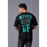 Never Give Up (in Green) Printed Black Oversized T-Shirt for Men 4XL