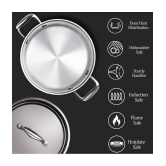 MILTON Pro Cook Triply Stainless Steel Casserole with Lid, 20 cm / 3 Litre- Silver - Silver