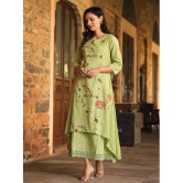 AMIRAS INDIAN ETHNICWEAR 100% Cotton Embroidered Asymmetrical Womens Kurti - Green ( Pack of 1 ) - None