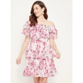 Floral Print Off-Shoulder Flared Sleeve Georgette Fit & Flare Dress