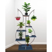 Decorative Iron 6 Tier Flower Pot Holder Shelf Indoor & Outdoor Metal Plant Stand Space Saving Garden Planter for Multiple Pots-White & Blue