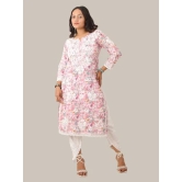 Pravia Lucknowi Chikankari MUL MUL Cotton Long Kurti Set with Lace, Handwork Dhoti for Girls, Women