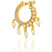 Traditional Maharashtrian Style Gold Plated Nath Nose Ring For Women And Girls - Off White