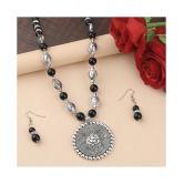 SILVERSHINE Adjustable Silver Plated With Black Pearl Ganeshji  Pendant mala set for Women girl - Silver