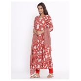 miravan Red Cotton Anarkali Kurti - L