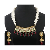 Silver Shine Alloy Golden Choker Traditional Gold Plated Necklaces Set - Golden