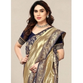 Om Shantam Sarees - Navy Blue Banarasi Silk Saree With Blouse Piece ( Pack of 1 ) - Navy Blue