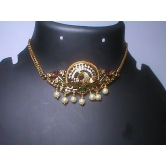 Traditional Indian Gold Plated Kundan Meenakari Peacock Choker Necklace Set with Pearls