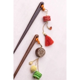 Multicoloured Crochet & Block Hair Sticks (Pair)