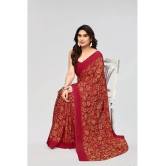 Anand Sarees Georgette Printed Saree Without Blouse Piece - Red ( Pack of 1 ) - Red