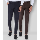 SREY - Dark Blue Polycotton Slim - Fit Men's Formal Pants ( Pack of 2 ) - None