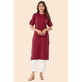 Glomee - Maroon Cotton Womens Front Slit Kurti ( Pack of 1 ) - None