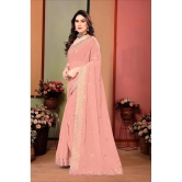 Om Shantam Sarees Georgette Embroidered Saree With Blouse Piece - Peach ( Pack of 1 ) - Peach