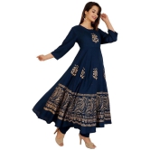 Lee Moda - Navy Blue Anarkali Rayon Womens Stitched Salwar Suit ( Pack of 1 ) - L