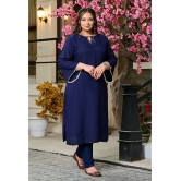 PrettyPlus by Desinoor.com Rayon Embroidered Straight Womens Kurti - Navy ( Pack of 1 ) - None