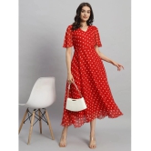 Curvydrobe Georgette Printed Midi Womens Fit & Flare Dress - Red ( Pack of 1 ) - None