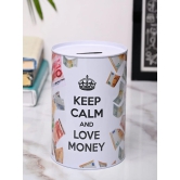 Market99 Money Bank Novelty Toys - White Tin Cylindrical Glossy Finish