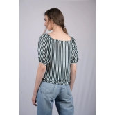 White and Green Striped Relaxed Fit V-Neckline Top (OTL-TPS1020)-Blue / S