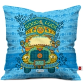 Indigifts Dipawali Gift Items Good Luck Quote Blue Cushion Cover 16x16 inches - Diwali Gift Items, Diwali Decoration Items, Deepavali Decoration, Dipawli Gifts, Deepawali Greetings