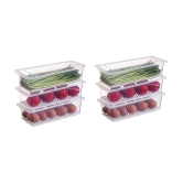 Vegetable and Fruit Storage Fridge container with lid and  Removable Drain Plate - Transparent Polyproplene Food Container ( Pack of 6 ) - Transparent