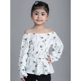 MINI & MING Girls Floral Printed Off-Shoulder Puff Sleeves Gathered Bardot Top