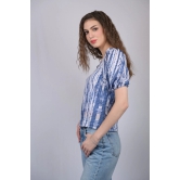 Blue Multicolor Floral Print V-Neck Puff Sleeve Top (OTL-TPS1005)-Blue / S