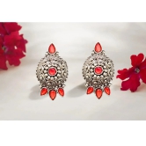 Oxidized German Silver Antique Look Afghani Chandbali Earrings With Red Stones