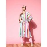 Women Striped Flared Sleeves Crepe Kaftan Kurta