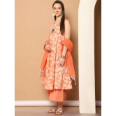 Printed orange flared kurta pallazos dupatta set-L / Orange