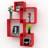 Intersecting Wall Shelf for Wall Decoration/Wall Shelves Set of 4 (Red)