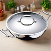 Bergner Argent Mini Tri-Ply Kadhai with Lid | Gas & Induction Compatible | Silver 1.1 Litre