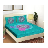 Frionkandy Cotton Queen Bed Sheet with Two Pillow Covers - Turquoise - Turquoise