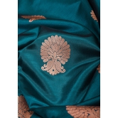 Banarasi Katan Silk Saree in Peacock Blue & Yellow with Damask Motifs | SILK MARK CERTIFIED