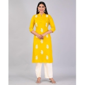 MAUKA Rayon Embroidered Kurti With Palazzo Womens Stitched Salwar Suit - Yellow ( Pack of 1 ) - None