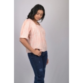 Party wear magic cotton top for women Light Orange Striped Top With Square Neck (OTL-TPS1071)-Orange / XL