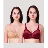 Kiran Enterprises Beige,Maroon Net Non Padded Womens Bralette Bra ( Pack of 2 ) - None