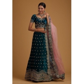 Estela Blue Velvet Chaniya Choli Semi Stitched Lehenga - Free Size