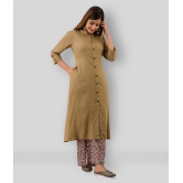 MAUKA - Khaki Rayon Womens Front Slit Kurti ( Pack of 1 ) - XS