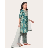 Printed Emroidered Kurta Bottom Dupatta Set for Girls-Sky Blue / 4 - 5 Years