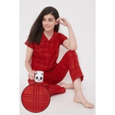 Clovia Cotton Blend Nightsuit Sets - Red - None