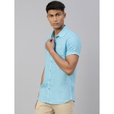 Men Blue Hemp Casual Half Sleeve Shirt