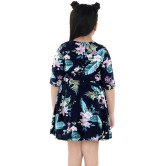 Naughty Ninos Girls Navy Blue Floral Printed Fit & Flared Dress - None