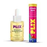 Plix Glutathione Skin Glow 15 Effervescent Tablets and Pineapple Serum Combo Unisex(Pack of 2)