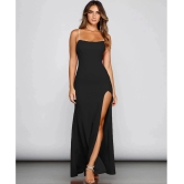 clafoutis Lycra Solid Full Length Womens Side Slit Dress - Black ( Pack of 1 ) - None