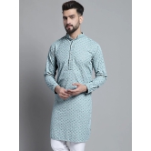 Men Blue Chikankari Embroidered and Sequence Kurta Only-XXL / Blue