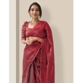 A TO Z CART Organza Solid Saree With Blouse Piece - Red ( Pack of 1 ) - Red