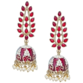 Sukkhi Delightful Pearl Gold Plated Meenakari Jhumki Earring for Women - Maroon