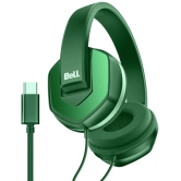 Bell BLHDP130A Type C Wired Headphone Over Ear 24 Hours Playback Passive noise cancellation IPX4(Splash & Sweat Proof) Green